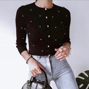 Zara black jewel knit sweater cardigan